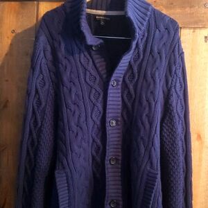 Deep Blue XL. Banana Republic  Fisherman Cable Knit Mock Collar Vintage Sweater